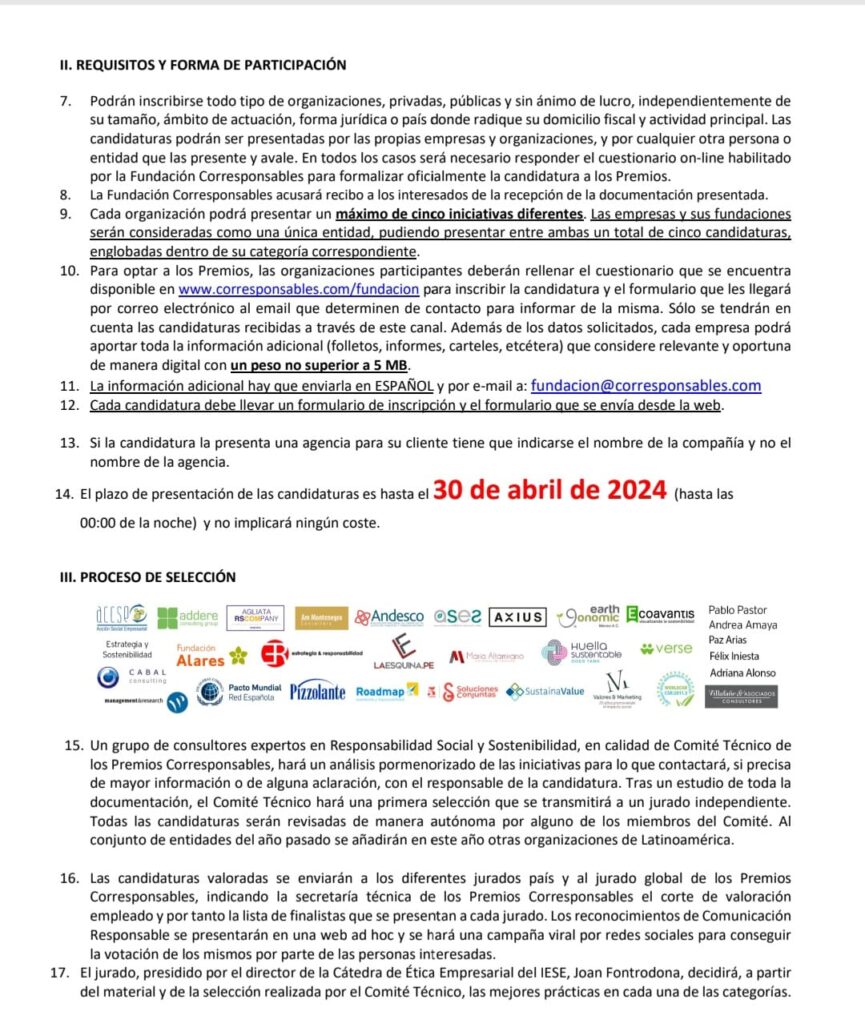 Fundación Corresponsables lanzó los XV Premios Corresponsables en España y Latinoamérica 5 IMG 20240424 WA0340